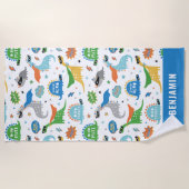 Dinosaurier mit Namen in lebhaften Farben Strandtuch (Vorderseite)