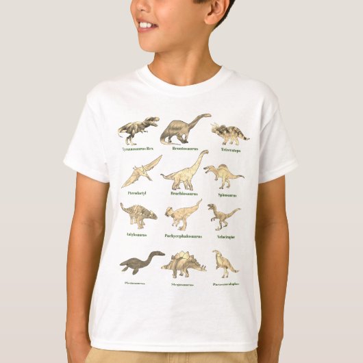 Dinosaurier mit Namen Muster T-Shirt (Vorderseite)