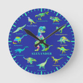 Dinosaurier mit Personalisierten blauen Namen Runde Wanduhr (Vorderseite)