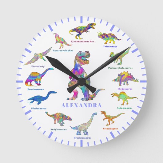 Dinosaurier mit Personalisierten Namen Runde Wanduhr (Vorderseite)