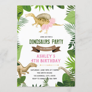 Dinosaurier mit Tutu-Party Einladung