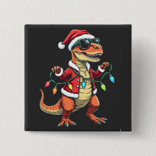 Dinosaurier mit Weihnachtslicht-Weihnachtsmannmütz Button