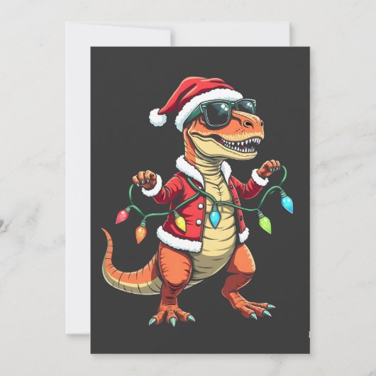 Dinosaurier mit Weihnachtslicht-Weihnachtsmannmütz Einladung (Vorderseite)