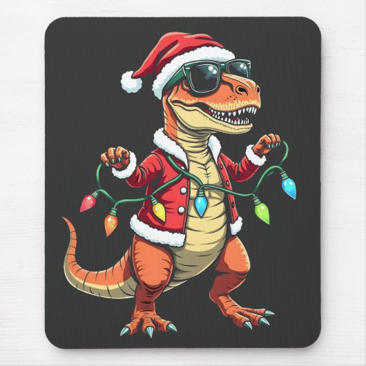 Dinosaurier mit Weihnachtslicht-Weihnachtsmannmütz Mousepad (Vorne)