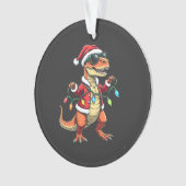 Dinosaurier mit Weihnachtslicht-Weihnachtsmannmütz Ornament (Vorderseite)