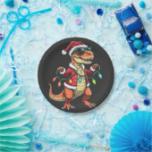Dinosaurier mit Weihnachtslicht-Weihnachtsmannmütz Pappteller (Party)