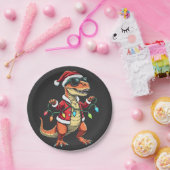 Dinosaurier mit Weihnachtslicht-Weihnachtsmannmütz Pappteller (Party)