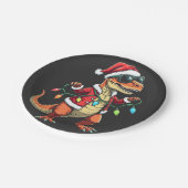 Dinosaurier mit Weihnachtslicht-Weihnachtsmannmütz Pappteller (Schrägansicht)