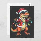 Dinosaurier mit Weihnachtslicht-Weihnachtsmannmütz Postkarte (Vorne/Hinten)