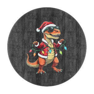 Dinosaurier mit Weihnachtslicht-Weihnachtsmannmütz Schneidebrett