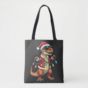 Dinosaurier mit Weihnachtslicht-Weihnachtsmannmütz Tasche