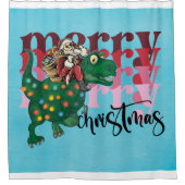Dinosaurier mit Weihnachtsmann Duschvorhang (Vorderseite)