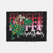 Dinosaurier mit Weihnachtsmann Fleecedecke (Vorderseite (Horizontal))