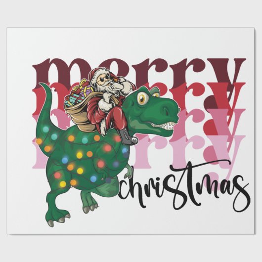 Dinosaurier mit Weihnachtsmann Geschenkpapier (Flach)