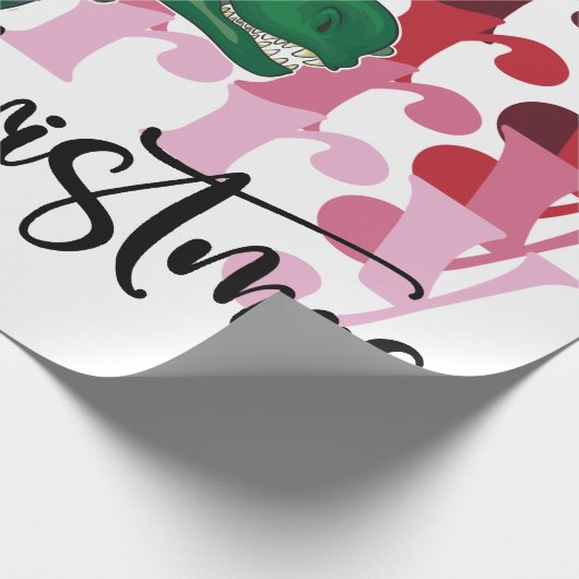 Dinosaurier mit Weihnachtsmann Geschenkpapier (Ecke)