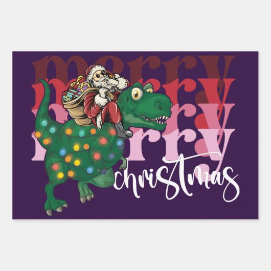 Dinosaurier mit Weihnachtsmann Geschenkpapier Set (Vorderseite 3)