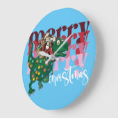 Dinosaurier mit Weihnachtsmann Große Wanduhr (Winkel)
