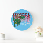 Dinosaurier mit Weihnachtsmann Große Wanduhr (Zuhause)