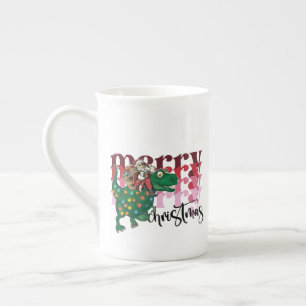 Dinosaurier mit Weihnachtsmann Porzellantasse