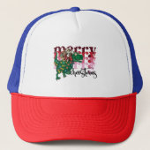 Dinosaurier mit Weihnachtsmann Truckerkappe (Vorderseite)