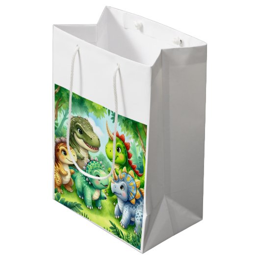 Dinosaurier Mittlere Geschenktüte (Vorderseite Schrägansicht)