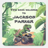 Dinosaurier Monster Truck Kids Buchzeichen Sticker (Vorderseite)