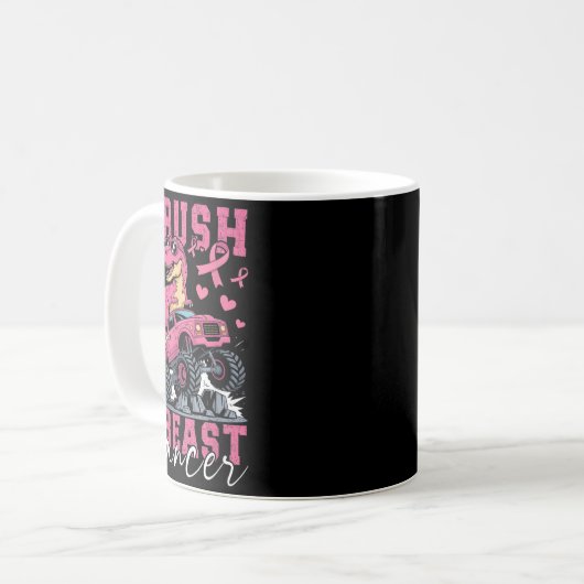 Dinosaurier Monster Truck Pink Ribbon Crush Brust Kaffeetasse (Vorderseite Links)
