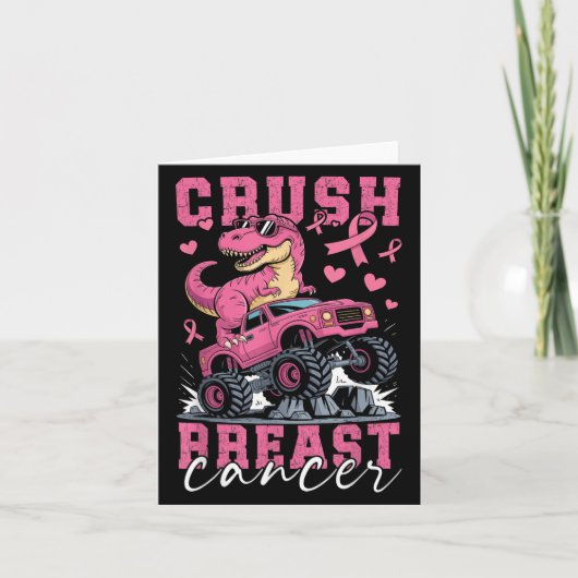 Dinosaurier Monster Truck Pink Ribbon Crush Brust Karte (Vorderseite)