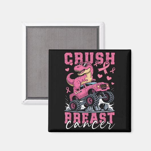 Dinosaurier Monster Truck Pink Ribbon Crush Brust Magnet (Vorderseite/Rückseite)