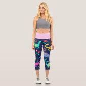 Dinosaurier Multicolor Niedlich High Waisted Capri (Vorderseite)