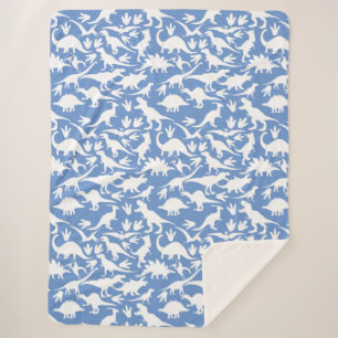 Dinosaurier Muster 01 w. LBlue BG Sherpadecke