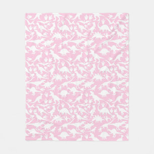 Dinosaurier Muster 01 w. LPink BG Fleecedecke