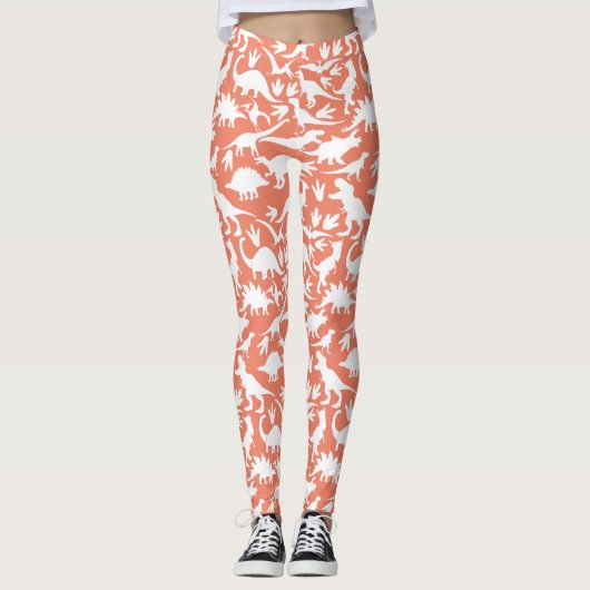 Dinosaurier Muster 01 w. Orange BG Leggings (Vorderseite)