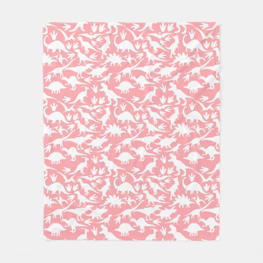 Dinosaurier Muster 01 w. Rosa BG Fleecedecke (Vorderseite)