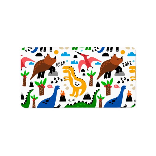 Dinosaurier-Muster Adressaufkleber (Vorne)