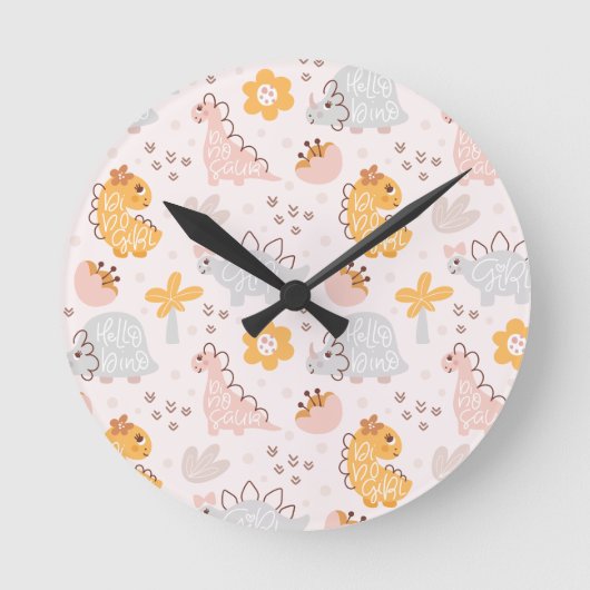 Dinosaurier-Muster, das jedes Kind erfasst Runde Wanduhr (Vorderseite)