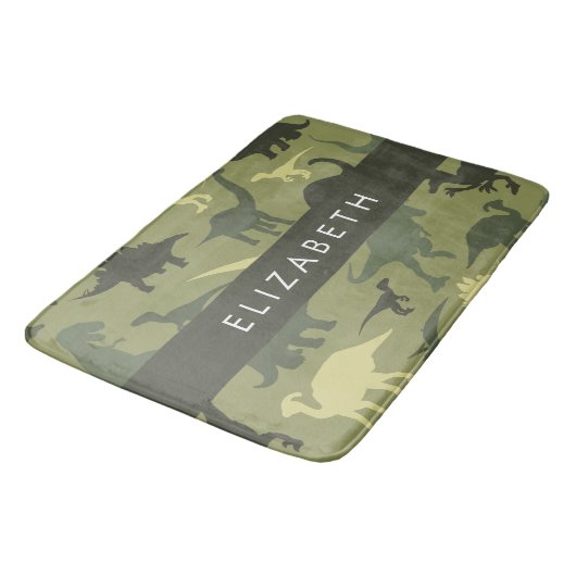 Dinosaurier Muster, Dinosaur Silhouette, Ihr Name Badematte (Schrägansicht)