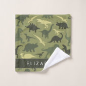 Dinosaurier Muster, Dinosaur Silhouette, Ihr Name Badhandtuch Set (Waschlappen)