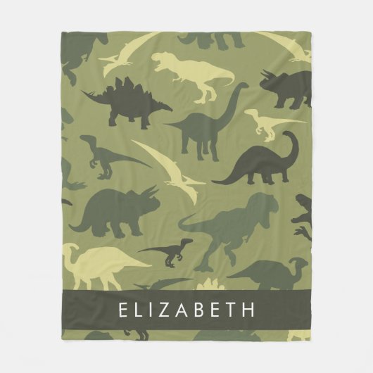 Dinosaurier Muster, Dinosaur Silhouette, Ihr Name Fleecedecke (Vorderseite)