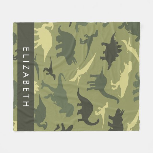 Dinosaurier Muster, Dinosaur Silhouette, Ihr Name Fleecedecke (Vorderseite (Horizontal))