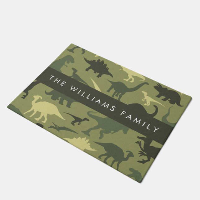 Dinosaurier Muster, Dinosaur Silhouette, Ihr Name Fußmatte (Schrägansicht)