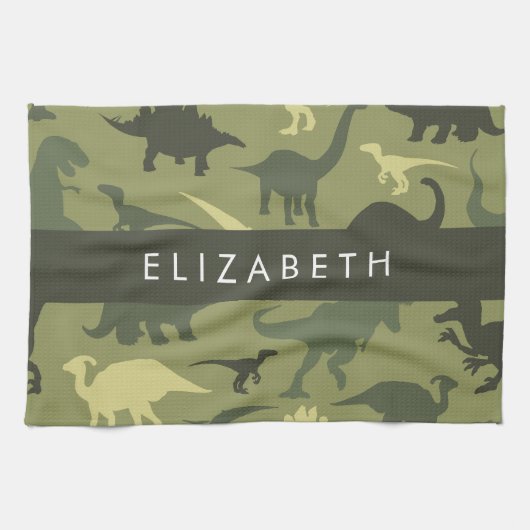 Dinosaurier Muster, Dinosaur Silhouette, Ihr Name Geschirrtuch (Horizontal)