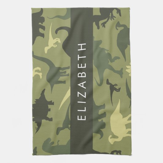 Dinosaurier Muster, Dinosaur Silhouette, Ihr Name Geschirrtuch (Vertikal)