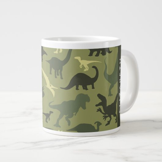 Dinosaurier Muster, Dinosaur Silhouette, Ihr Name Jumbo-Tasse (Vorderseite Rechts)