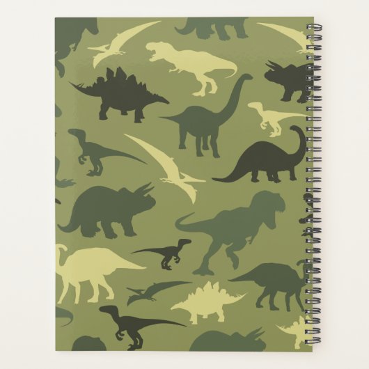 Dinosaurier Muster, Dinosaur Silhouette, Ihr Name Planer (Rückseite)