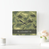 Dinosaurier Muster, Dinosaur Silhouette, Ihr Name Quadratische Wanduhr (Zuhause)