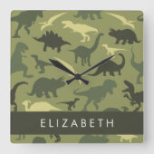 Dinosaurier Muster, Dinosaur Silhouette, Ihr Name Quadratische Wanduhr (Vorderseite)