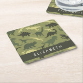 Dinosaurier Muster, Dinosaur Silhouette, Ihr Name Rechteckiger Pappuntersetzer (angewinkelt)