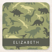 Dinosaurier Muster, Dinosaur Silhouette, Ihr Name Rechteckiger Pappuntersetzer (Vorderseite)