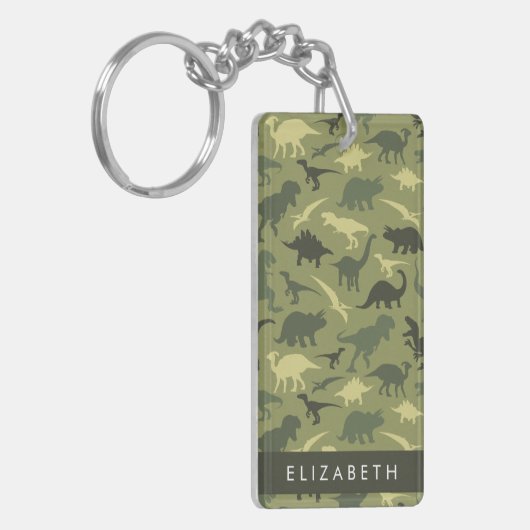 Dinosaurier Muster, Dinosaur Silhouette, Ihr Name Schlüsselanhänger (Vorderseite links)